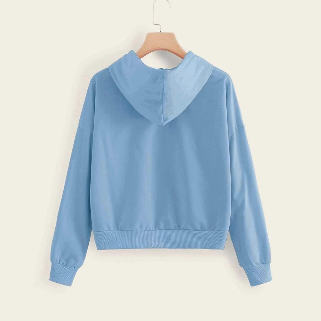 Hoodies for Women Cropped, Women'S Zip up Long Sleeve Crop Tops Hoodie Casual Hooded Pullover Sweatshirts Blue