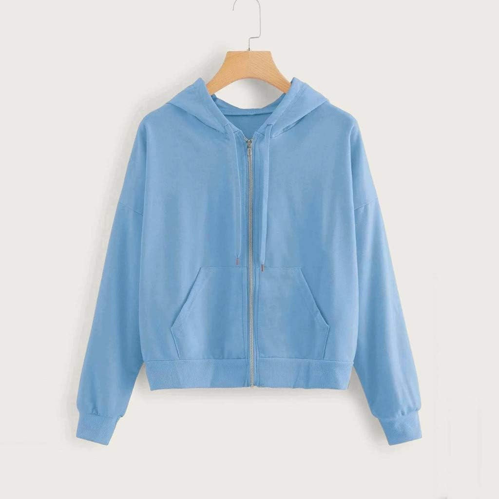 Hoodies for Women Cropped, Women'S Zip up Long Sleeve Crop Tops Hoodie Casual Hooded Pullover Sweatshirts Blue