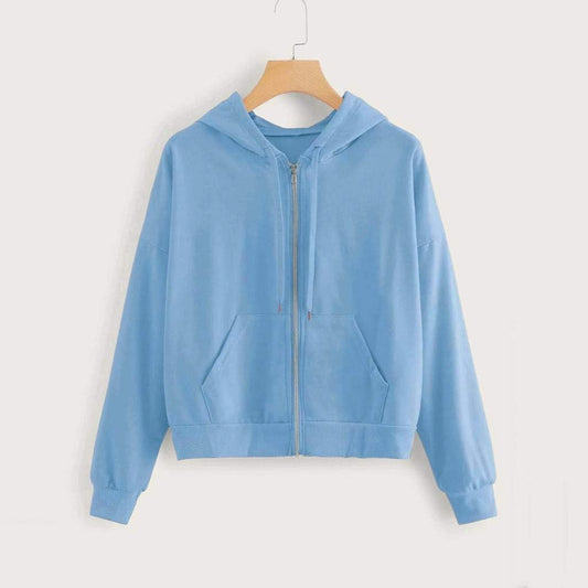 Hoodies for Women Cropped, Women'S Zip up Long Sleeve Crop Tops Hoodie Casual Hooded Pullover Sweatshirts Blue
