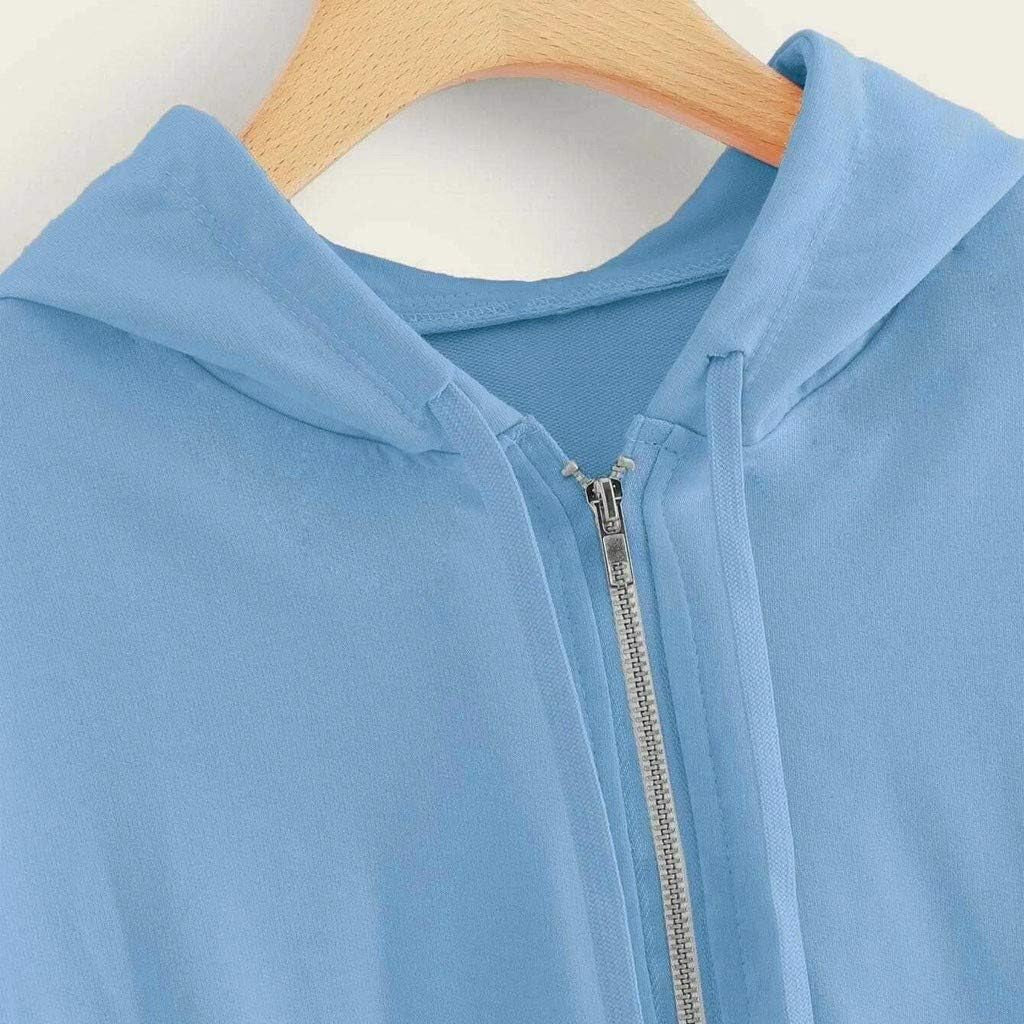Hoodies for Women Cropped, Women'S Zip up Long Sleeve Crop Tops Hoodie Casual Hooded Pullover Sweatshirts Blue
