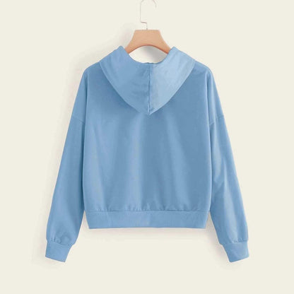 Hoodies for Women Cropped, Women'S Zip up Long Sleeve Crop Tops Hoodie Casual Hooded Pullover Sweatshirts Blue